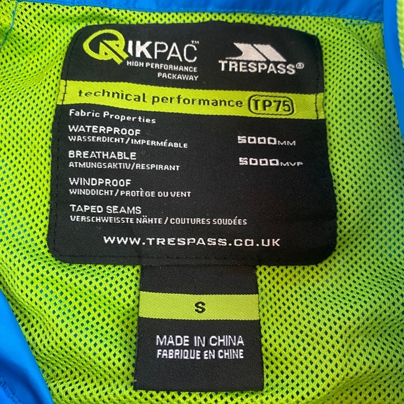 Trespass Mens TP75 Waterproof Breathable Packaway Rain Jacket Blue Size S - Picture 5 of 8